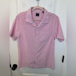 Todd Snyder Pink White Striped Seersucker Camp Shirt S